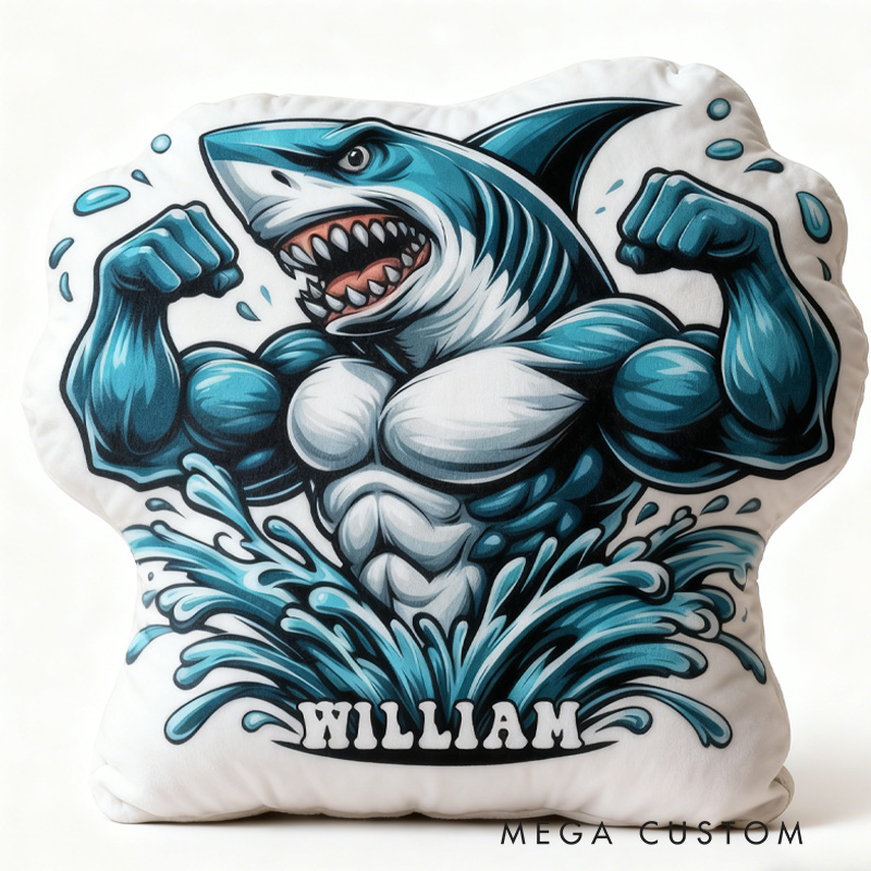 Personalized Muscle Shark Throw Pillow Graphic 3D Print Trainer Fitness Planner Decoration Letter Pillow Exercise Sport Gym Sublimation Design Lift Heavy Shit Gym Rat Weightlifting Pillow for Kids Gym Lovers