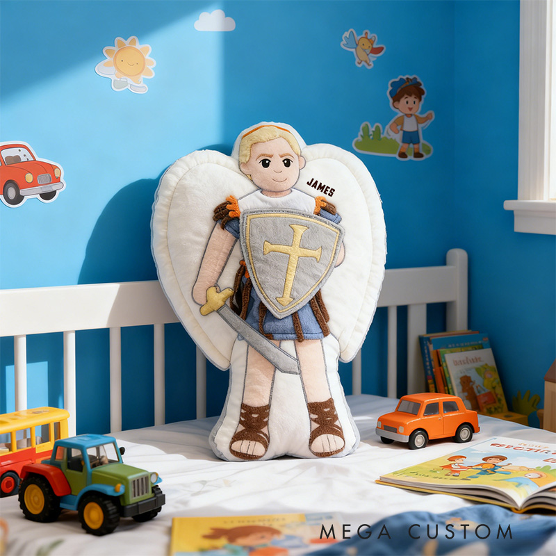 Personalized Saint Michael Pillow with Custom Name Graphic 3D Print Pillow Religious Home Decor Birthay Gift for Boys