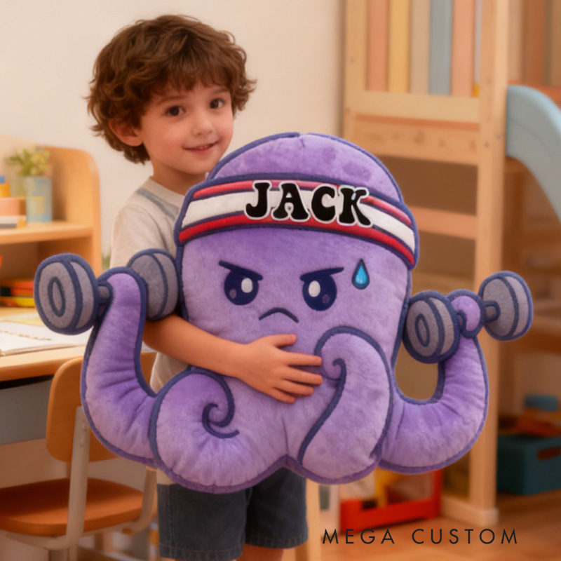 Personalized Workout Octopus Throw Pillow Graphic 3D Print Trainer Fitness Planner Decoration Letter Pillow Exercise Sport Gym Sublimation Design Lift Heavy Shit Gym Rat Weightlifting Pillow for Kids Gym Lovers