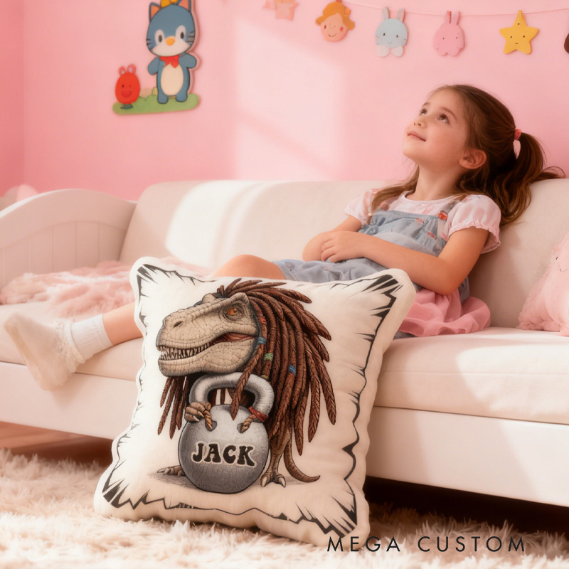 Personalized Workout Dino Pillow Graphic 3D Print Trainer Fitness Planner Decoration Letter Pillow Exercise Sport Gym Sublimation Design Lift Heavy Shit Gym Rat Weightlifting Pillow for Kids Gym Lovers