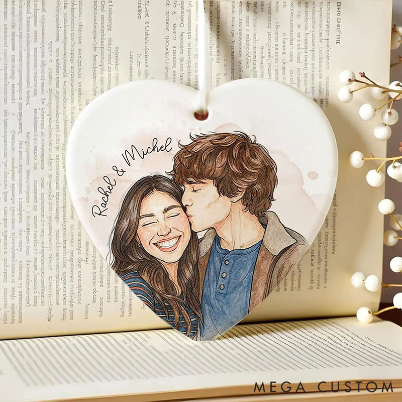 Personalized Couple Ceramic Ornament Custom Photo Name Christmas Gifts for Husband Wife Ornament for Couple Newlyweds Xmas Gift
