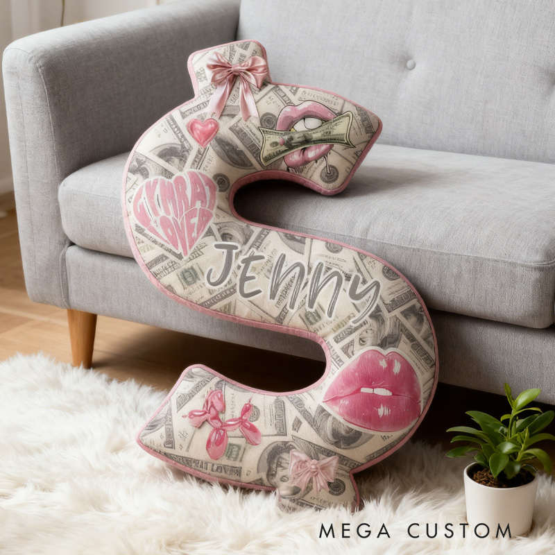 Personalized Dollar Throw Pillow Graphic 3D Print Trainer Fitness Planner Pinky Money Come Decoration Letter Pillow Exercise Sport Gym Sublimation Design Lift Heavy Shit Gym Rat Weightlifting Pillow for Her Gym Lovers