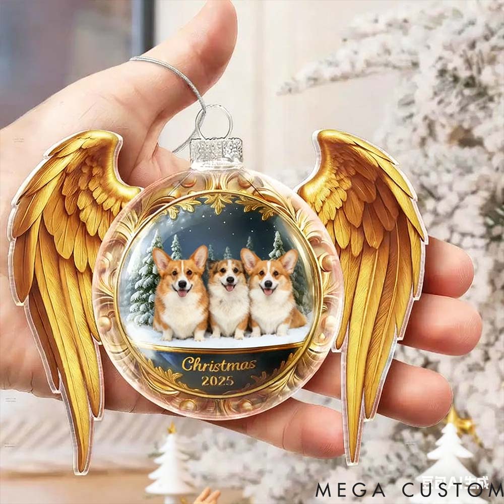 Personalized Pet Lover Custom Photo Golden Wings Christmas Memorial Acrylic Ornament