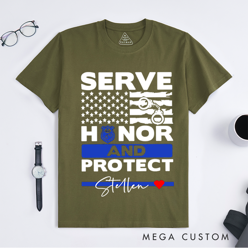 Personalized Police Serve Honor and Protect Design Gift for Police Officer T-Shirt