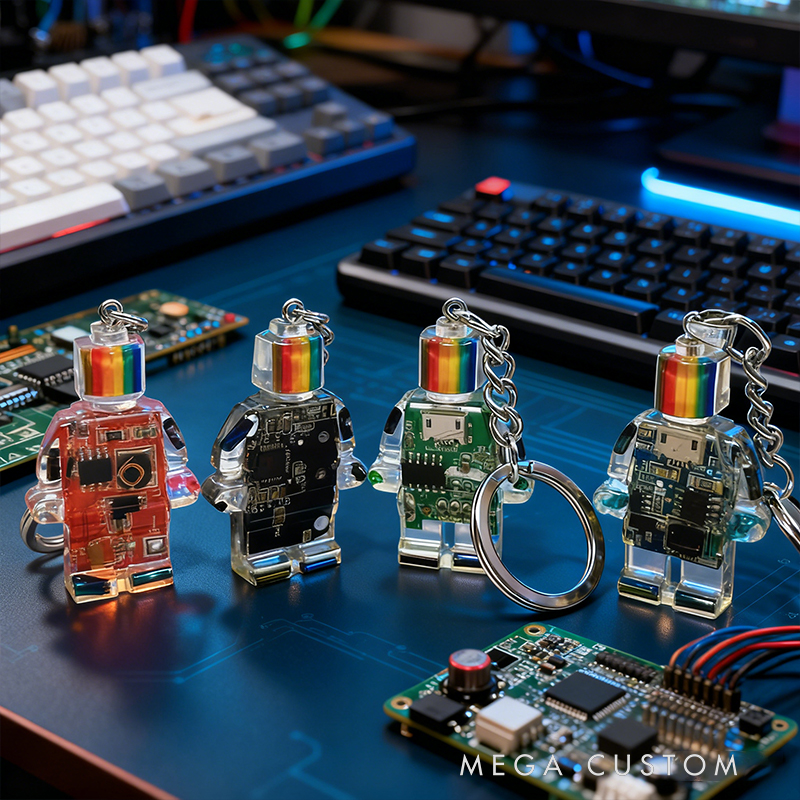 Rainbow Head Circuit Board Robot Keychain - Upcycled Circuit Board Robot Keychain Unique Resin Craft, Tech-Inspired Accessory for Geeky Gifts & Daily Style 