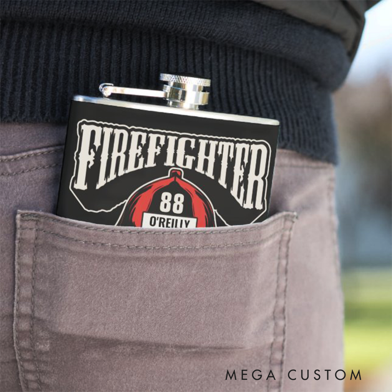 Personalized Stainless Steel Flask Custom Firefighter Name Flask Gift for Firefighters