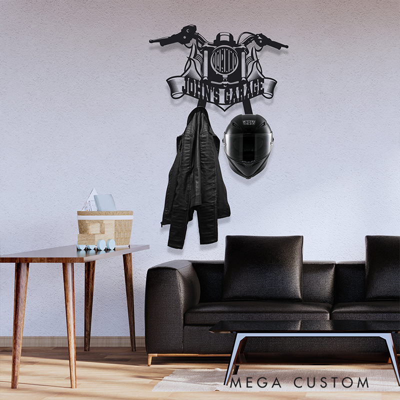 Personalized Metal Motorcycle Helmet Custom Name Jacket Holder Gift for Biker and Motorcycle Fans