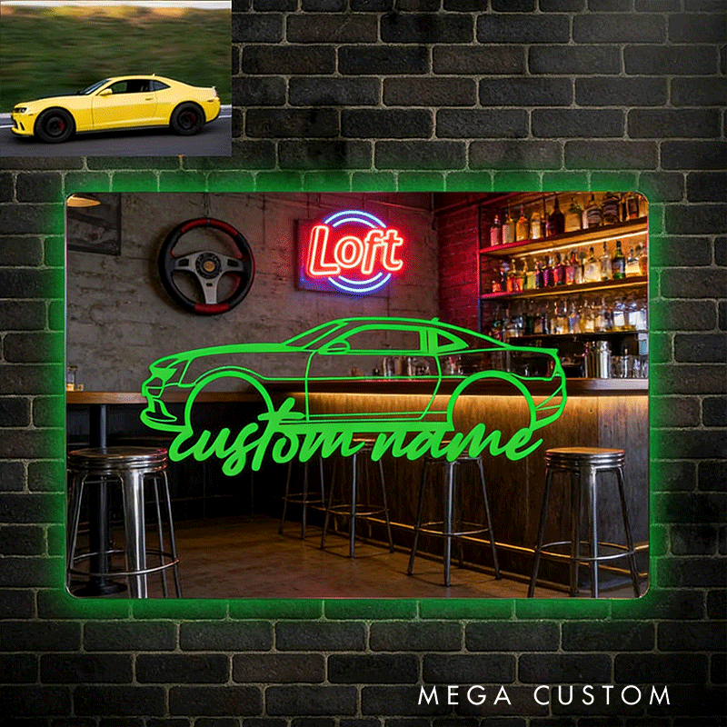 Personalized Car Mirror Light Custom Line Drawing Cool Gift for Racers and Car Lovers