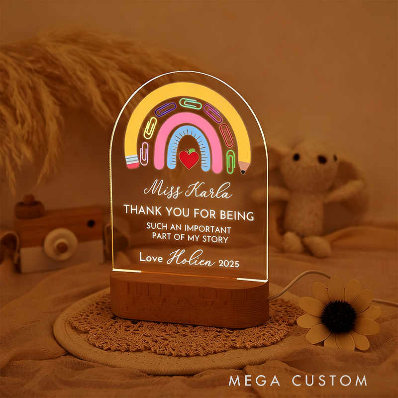 Personalized Teacher LED Desk Lamp with Teacher Rainbow Design Unique Gift for Teachers