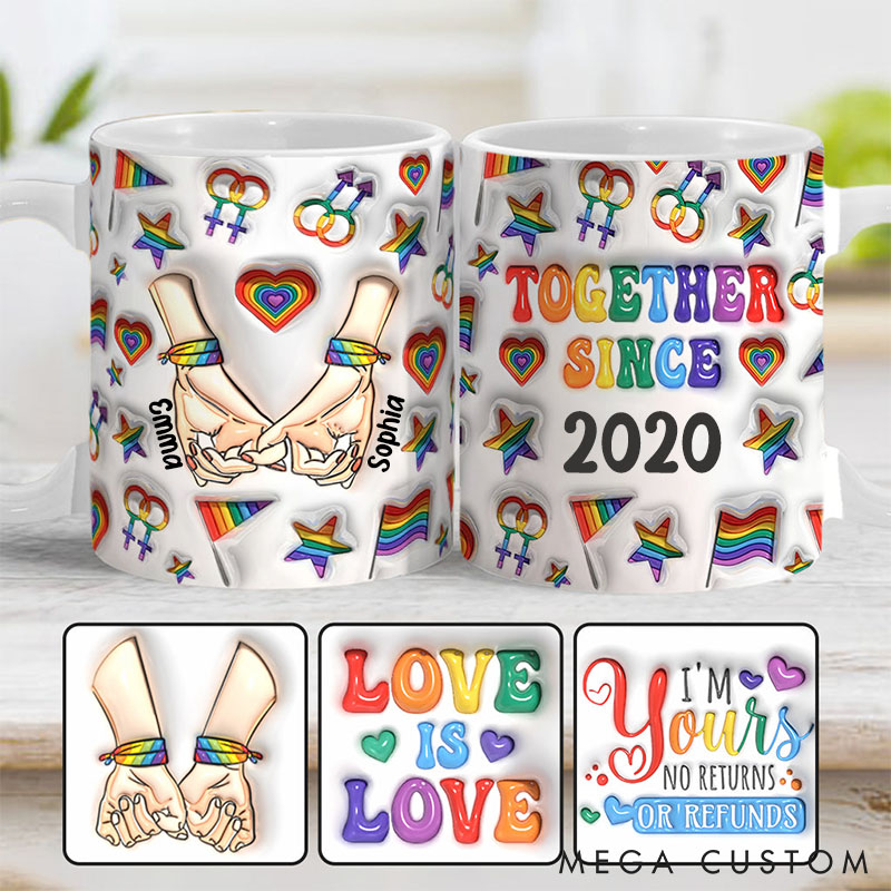 Personalized LGBT Support Mug Custom Together Since LGBTQ Couple Mug Love is Love Valentine's Lgbtq Coffee Cup for Men Women