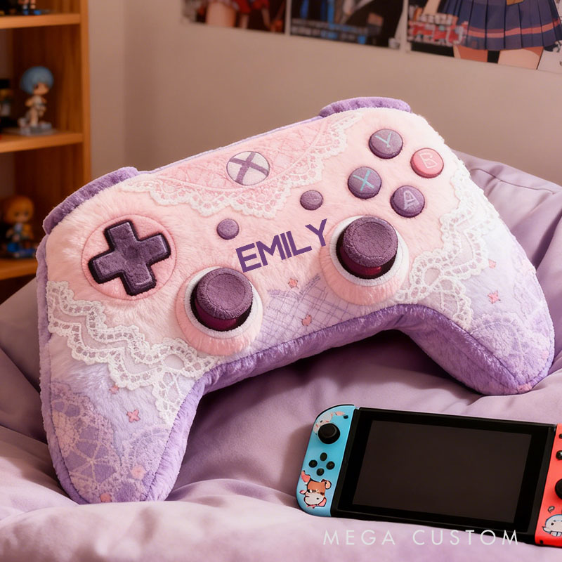 Personalized Graphic 3D Print Lace Game Controller Shaped Pillow for Game Lovers Plush Pillow Christmas Birthday Party Gift for Kids