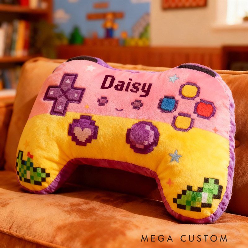 Personalized Pixel Pink Game Controller Shaped Pillow for Game Lovers Plush Pillow Christmas Birthday Party Gift for Kids