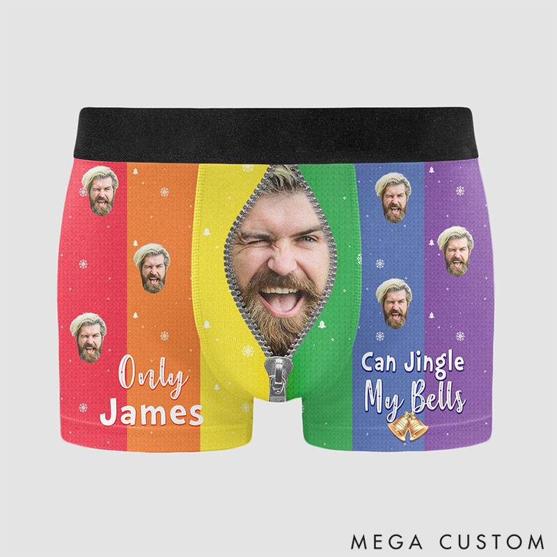 Personalized Only My Husband Can Jingle My Bells Custom Photo Men's Boxer Briefs for LGBTQ Christmas Boxers for Boyfriend Husband Lgbtq 