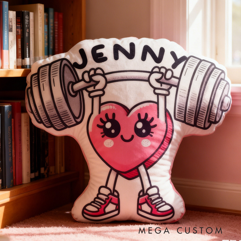 Personalized Fitness Heart Pillow Graphic 3D Print Trainer Fitness Planner Decoration Letter Pillow Exercise Sport Gym Sublimation Design Lift Heavy Shit Gym Rat Weightlifting Pillow for Kids Gym Lovers