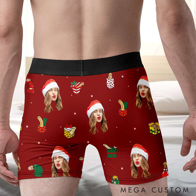 Personalized Photo Boxer Briefs Men's Christmas Boxers Funny Underwear with Face Photo Christmas Gift for Boyfriend Husband 