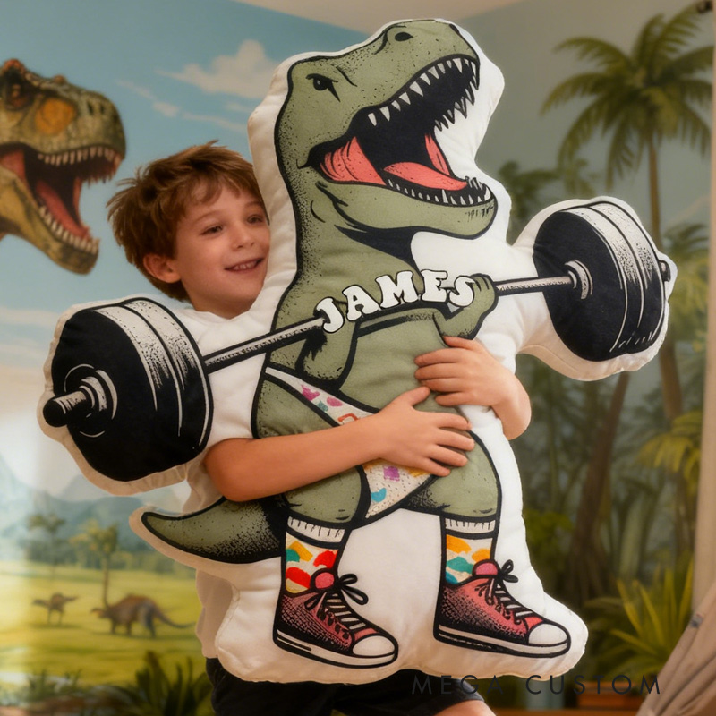 Personalized Fitness Dino Pillow Rainbow Throw Pillow Graphic 3D Print Trainer Fitness Planner Decoration Pillow Exercise Sport Gym Rat Weightlifting Pillow for Kids Gym Lovers