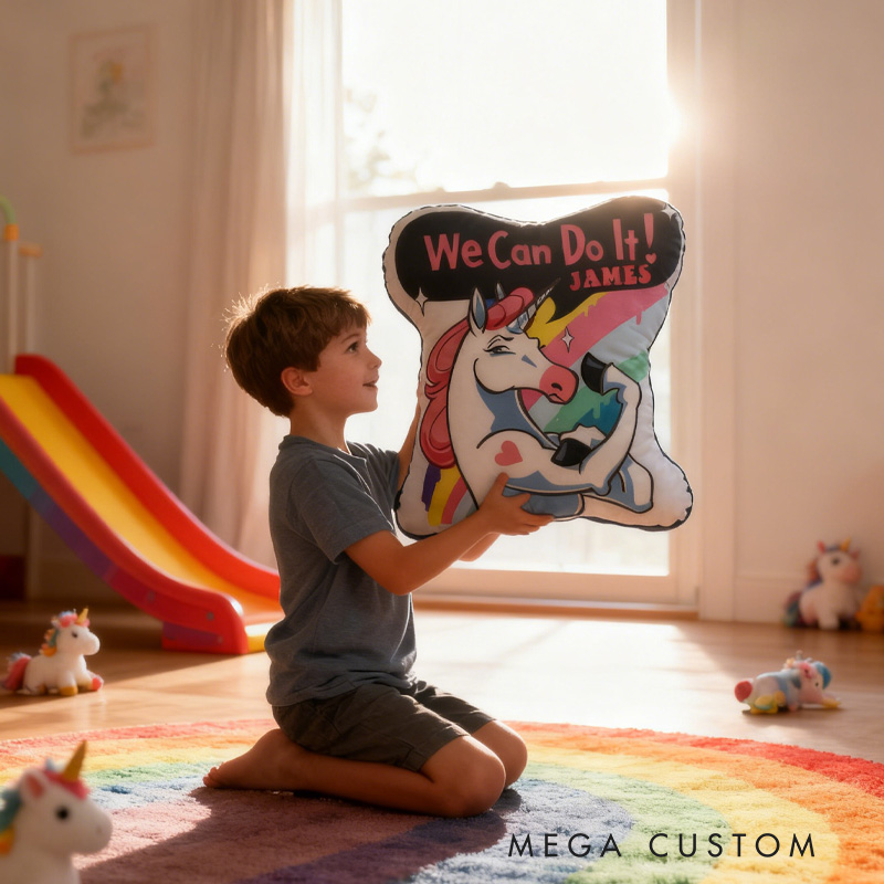 Personalized Fitness Magical Animals Pillow Rainbow Throw Pillow We Can Do It Graphic 3D Print Trainer Fitness Planner Decoration Pillow Exercise Sport Gym Rat Weightlifting Pillow for Kids Gym Lovers