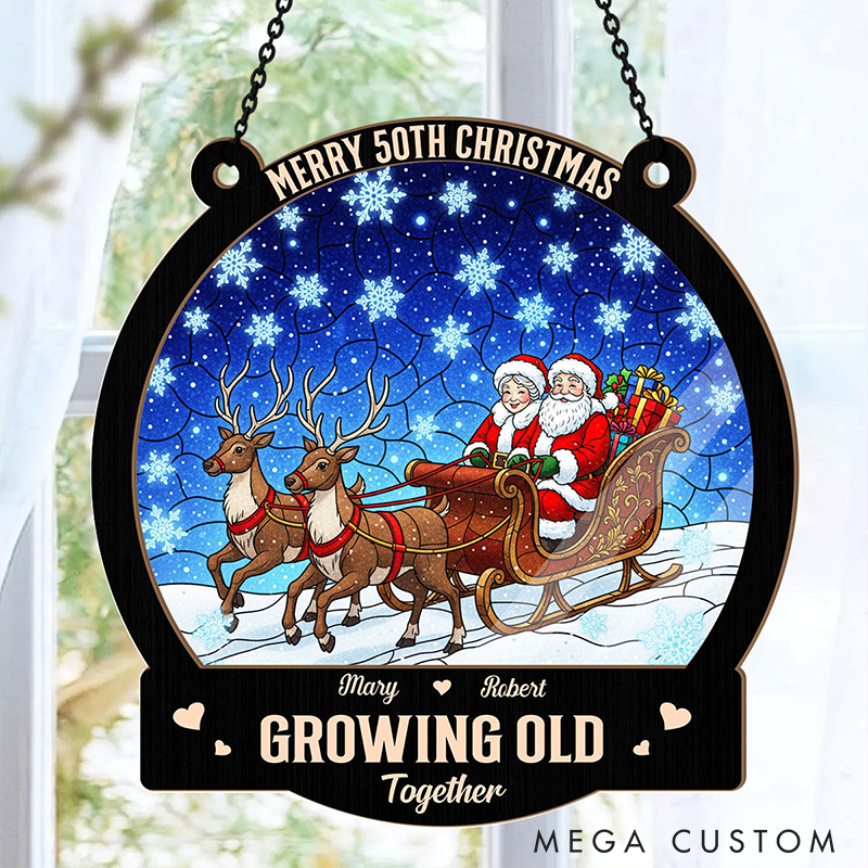 Personalized Santa Claus Couple Window Hanging Suncatcher Christmas Gift For Holiday Home Decor Anniversary Gift for Couple