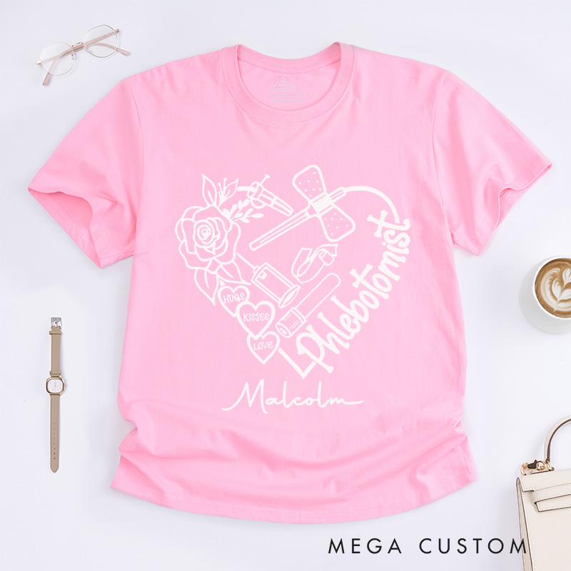 Personalized Nurse T-Shirts Phlebotomist Heart of Care Fashion Design T-Shirts