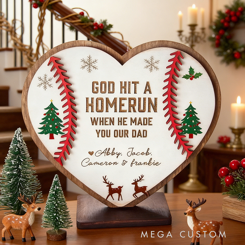 Personalized Gifts for Dad Mom from Kids Father’s Day Mother's Day Baseball Softball Sign  Fathers + Grandpa Present God Hit a Home run
