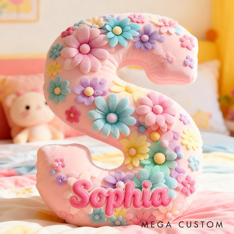 Personalized Flower Girl Colorful Floral 26 Letters Pillow Custom Girl friend Name Graphic 3D Printed Cushion Christmas Valentine's Day Gift for Her
