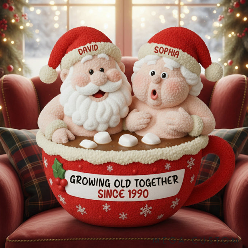Personalized Mr and Mrs Santa Claus In Hot COCO Funny Pillow Couple Christmas Gift Holiday Decoration