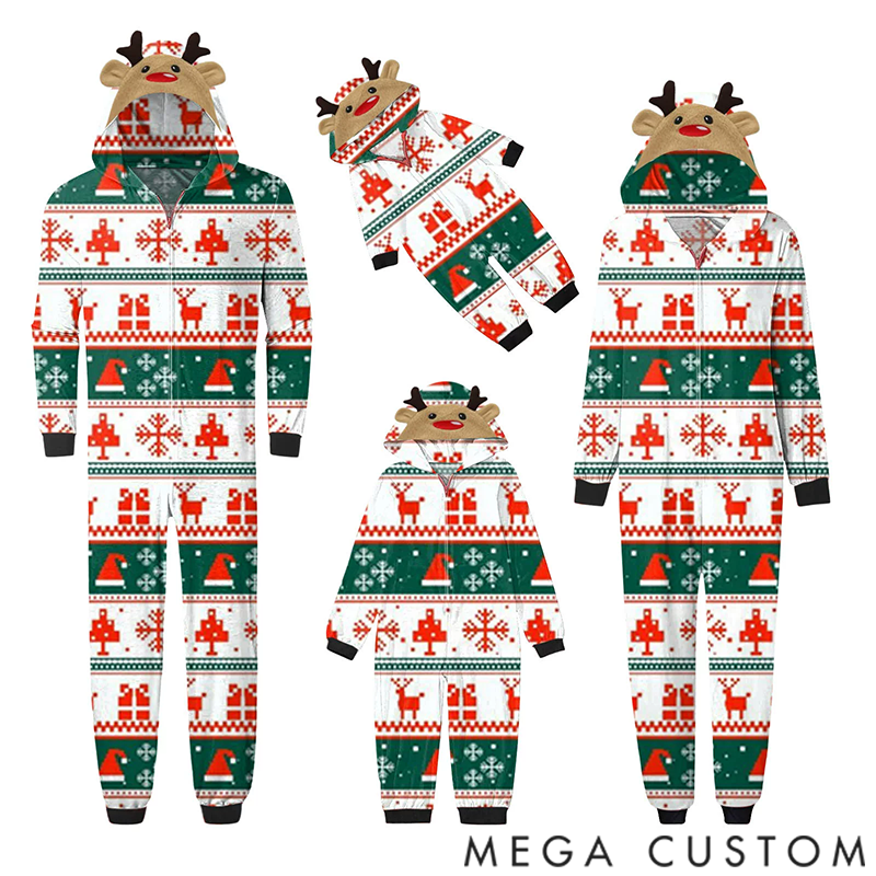 Personalized Matching Family Holiday Christmas Onesies Pajamas Reindeer