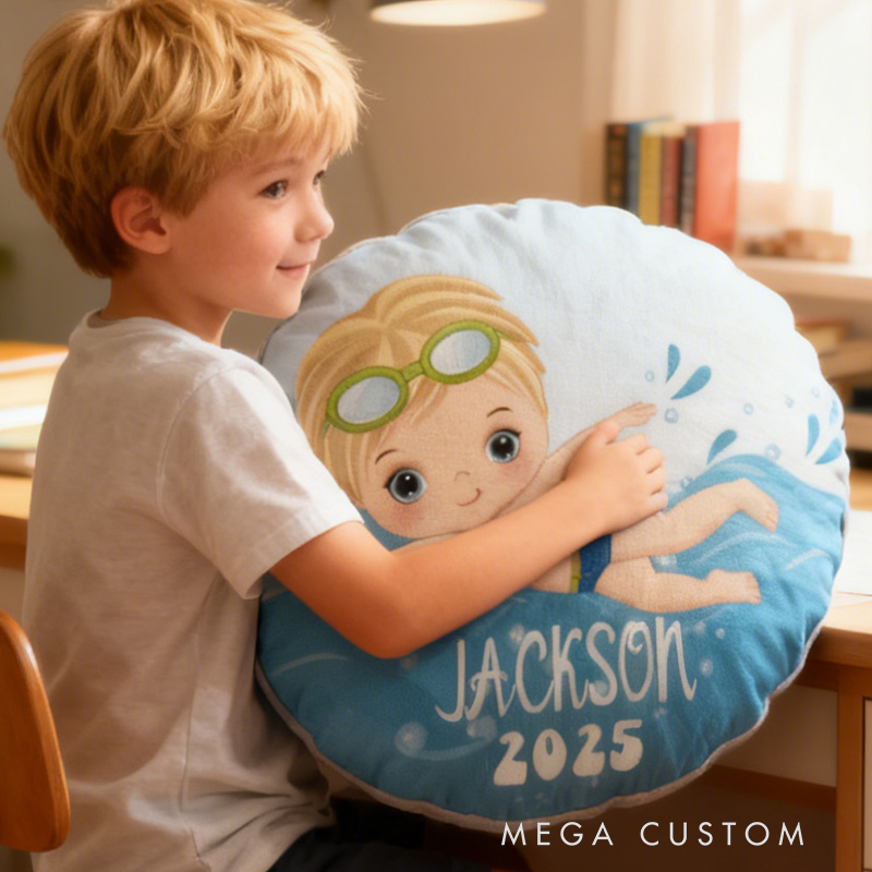 Personalized Boys Swimming Pillow Throw Pillow Graphic 3D Print Swimming Fitness Decoration Pillow Exercise Sport Pillow Female Swimmer Holiday Gift Custom Swim Pool Keepsake for Kids or Teens 