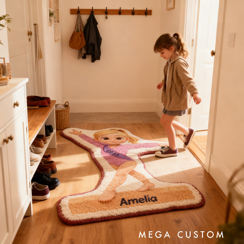 Personalized Gymnastic Girl Shaped Carpet Custom Name Carpet for Gynamstic Lovers Christmas Birthday Party Gift for Kids