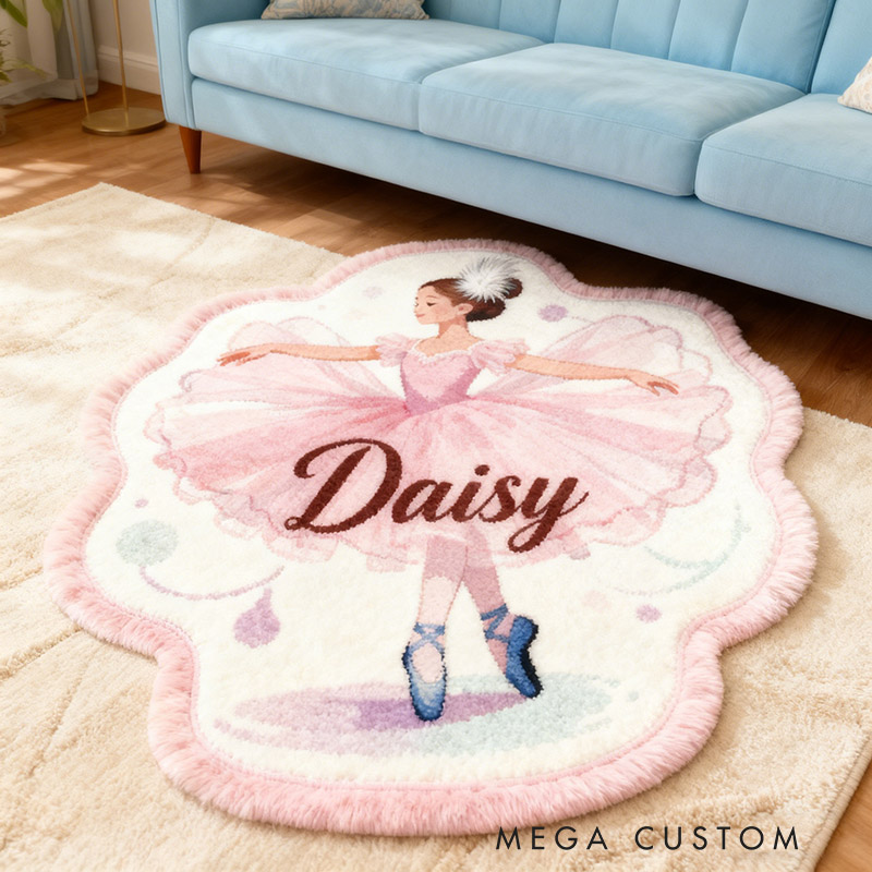 Personalized Ballet Dancers Carpet with Your Name for Ballet Lovers Unique Decorative Carpet for Girls' Room and Dance Studio