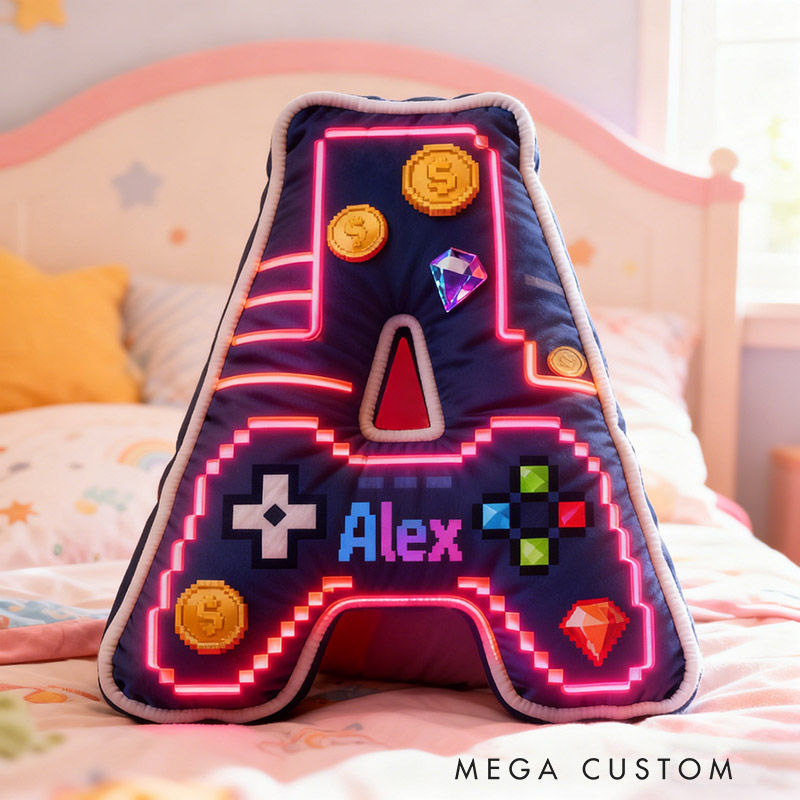 Personalized Graphic 3D Print Colorful Game Controller Letter Pillow for Game Lovers Plush Pillow Christmas Birthday Party Gift for Kids