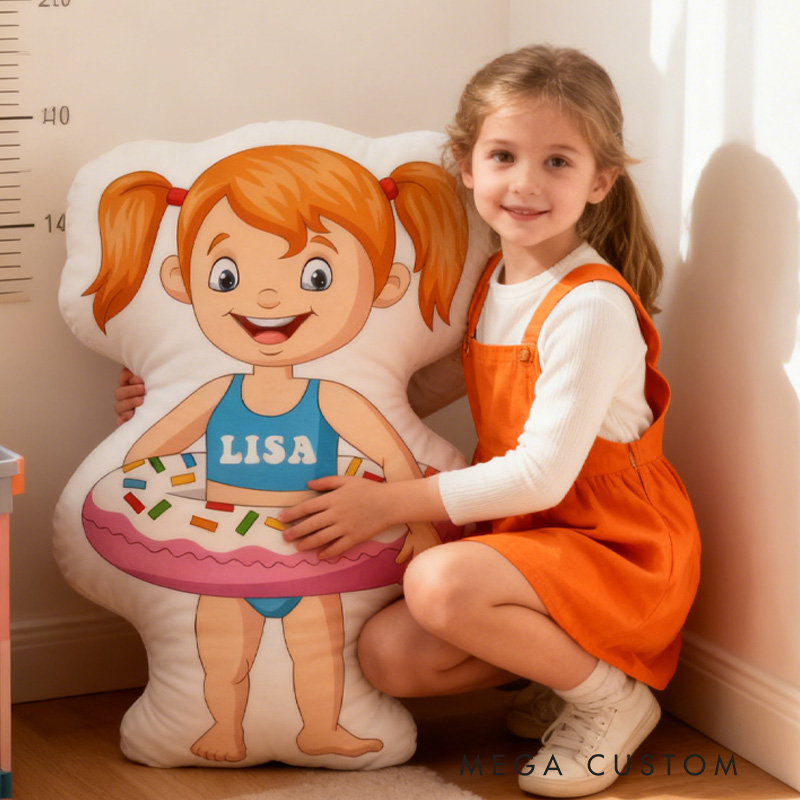 Personalized Swimming Ring Donut Pillow Throw Pillow Graphic 3D Print Swimming Fitness Decoration Pillow Exercise Sport Pillow Female Swimmer Holiday Gift Custom Swim Pool Keepsake for Kids or Teens Swimming Lovers