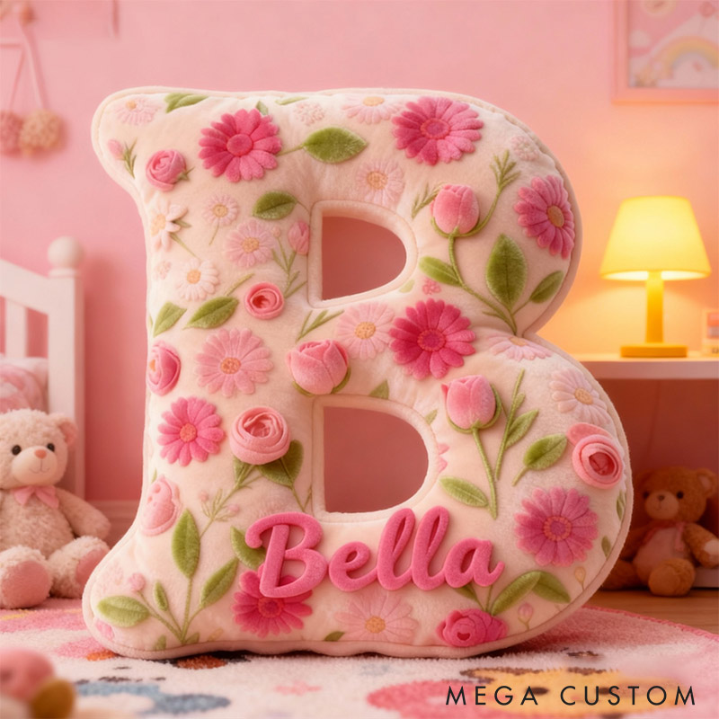 Personalized Colorful Flora Letter Pillow Initial Flower Throw Pillow Custom Holiday Home Decor Letter Pillow for Flower Girl for Girl friend