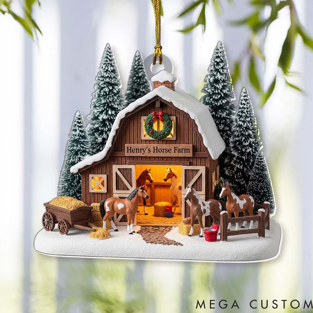 Personalized Pet Lover Custom Christmas Horse Pine Tree Shape Christmas Ornament