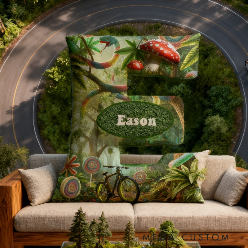 Personalized Forest Bicycle Letter Pillow Custom Name Festive Decor with Bicycle Christmas Gifts for Family Graphic 3D Print Cycling Riding Lovers