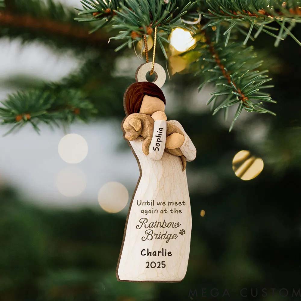 Personalized Dog Lover Until We Meet at Rainbow Bridge Woman and Dog Ornament