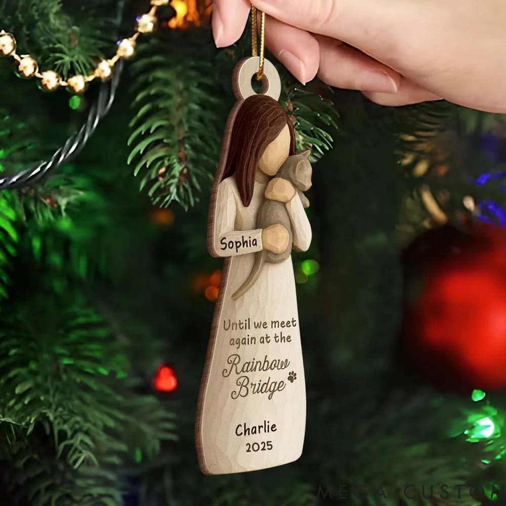 Personalized Cat Lover Until We Meet at Rainbow Bridge Woman and Cat Ornament