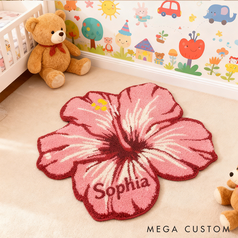Personalized Hibiscus Door Mat with Name Anniversary Gift For Her Home Decor Birthday Gift For Girlfriend 