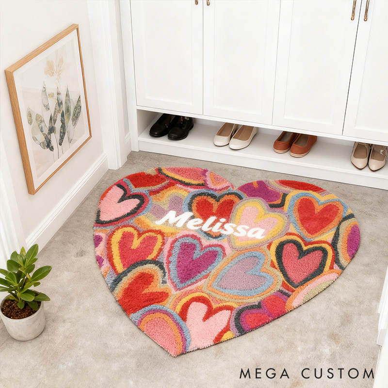 Personalized Heart Style Door Mat with Name Anniversary Gift For Her Home Decor Birthday Gift For Girlfriend 