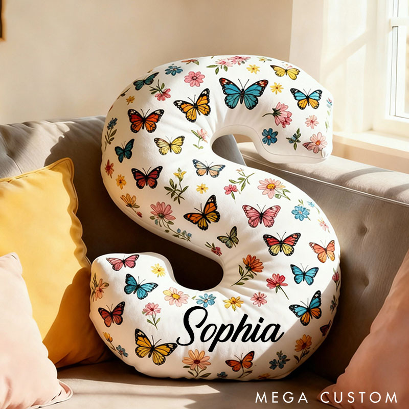 Personalized Butterfly Initial Pillow Elegant Butterflies Themed Throw Pillow Custom Home Decor Pillow for Flower Girl Gift  for Her