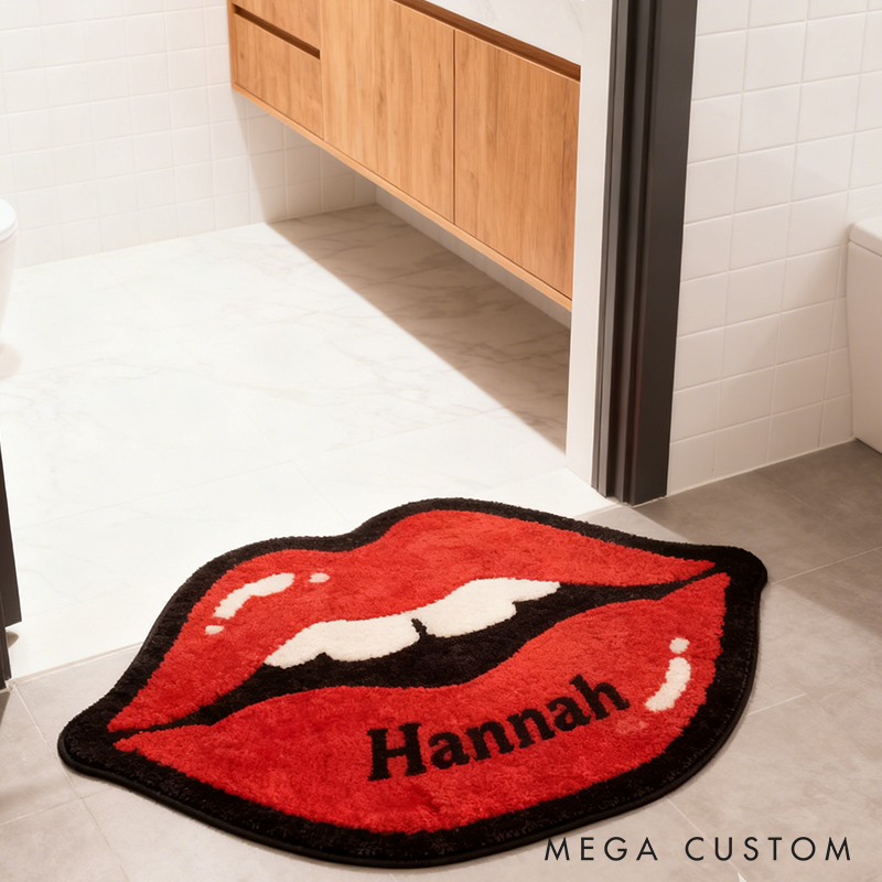 Personalized Red Lips Door Mat with Name Anniversary Gift For Her Home Decor Birthday Gift For Girlfriend Holiday Decoration