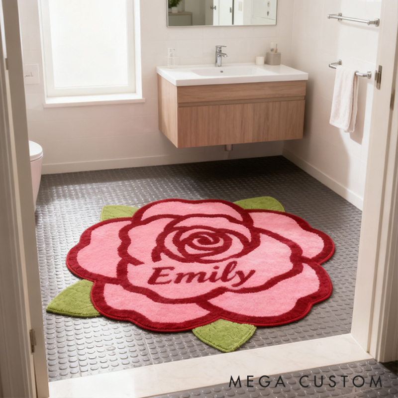 Personalized Rose Flower Shaped Door Mat with Name Anniversary Gift For Her Home Decor Birthday Gift For Girlfriend Holiday Decoration