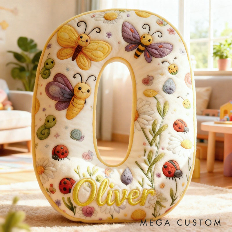 Personalized Flower Girl Boy Bee Ladybug butterfly Floral 26 Letters Pillow Girl friend Name Graphic 3D Printed Cushion Valentine's Day Gift for Her