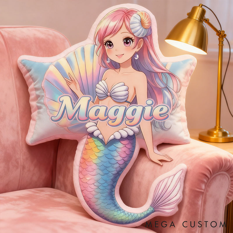 Personalized Dreamy Mermaid Design Custom Names Couple Home Pillow Romantic Valentine's Day Gift for Girlfriend for Wife for Flower Girl