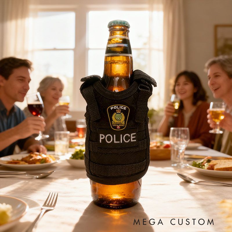 Personalized Police Vest Beer Bottle Cooler - Novelty Tactical Beverage Insulator, Funny Gift for Cops & Beer Lovers