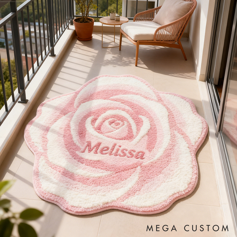 Personalized Rose Flower Shaped Door Mat with Name Anniversary Gift For Her Home Decor Birthday Gift For Girlfriend Holiday Decoration