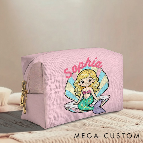 Personalized Cute Mermaid Toiletry Bag Custom Name for Kids Travel Gifts and Daily Use