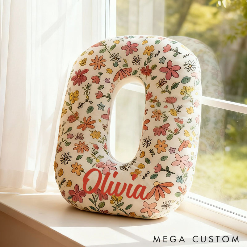 Personalized Floral Initial Pillow for Flower Girl Flowers Letter Throw Pillow for Her Christmas Gift Decor Pillow
