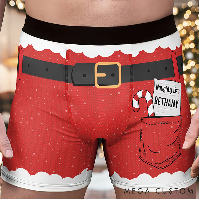 Personalized Men Christmas Naughty List Boxer Briefs with Women Name Men Underwear with Girlfriend Wife Name Xmas Gift for Him Boyfriend Husband