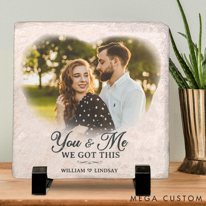 Personalized Couple Photo You And Me We Got This Heart and Square Shaped Stone with Stand First Christmas Valentines Day Gift for Boyfriend Girlfriend